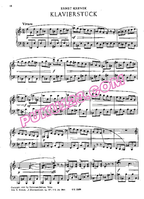 天天钢琴网-免费下载Krenek - Klavierstück
