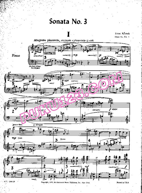 天天钢琴网-免费下载Krenek - Piano Sonata No.3 Op.92 No.4