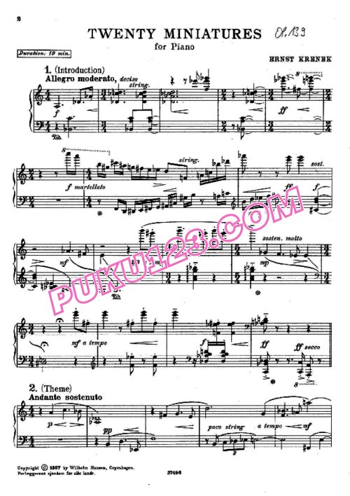 天天钢琴网-免费下载Krenek - Twenty Miniatures Op.139