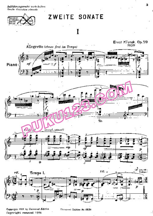 天天钢琴网-免费下载Krenek - Piano Sonata No.2 Op.59