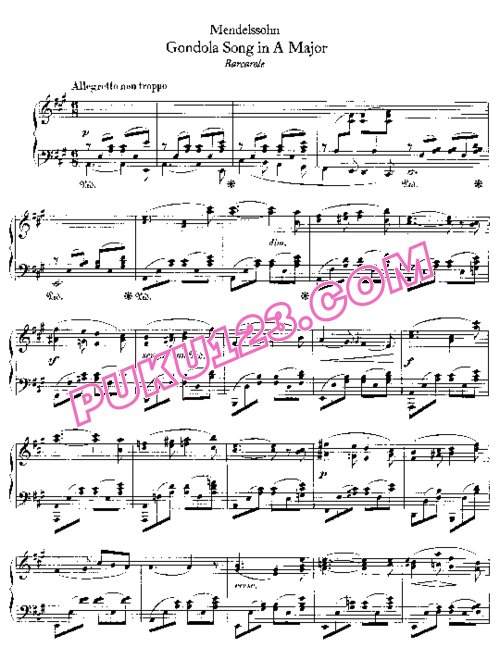 天天钢琴网-免费下载Mendelssohn - Gondola Song in A Major, Barcarole A大调“威尼斯船歌”（无编号）