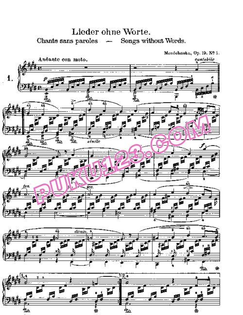 天天钢琴网-免费下载Mendelssohn songs wo words 19 1