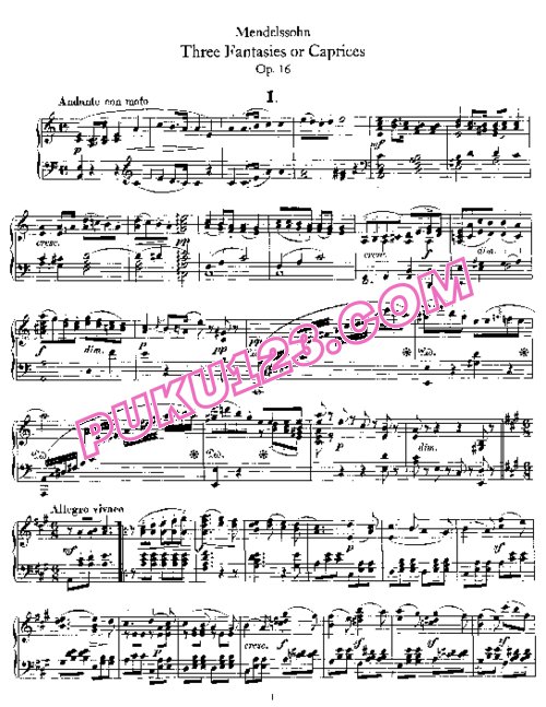 天天钢琴网-免费下载Mendelssohn - 3 Fantasies or Caprices Op.16