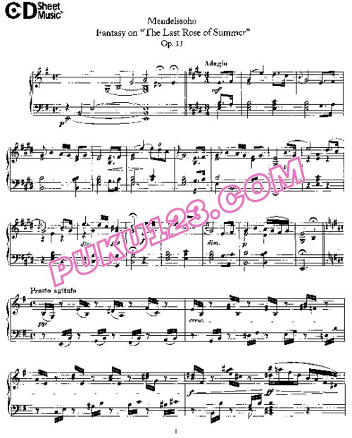 天天钢琴网-免费下载Mendelssohn - Fantasy on The Last Rose of Summer Op.15