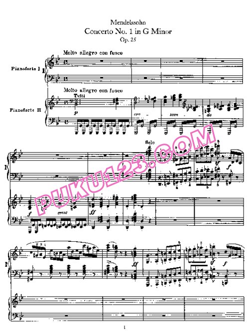 天天钢琴网-免费下载Mendelssohn - Piano Concerto No.1 in g Minor Op.25 - 2 Pianos