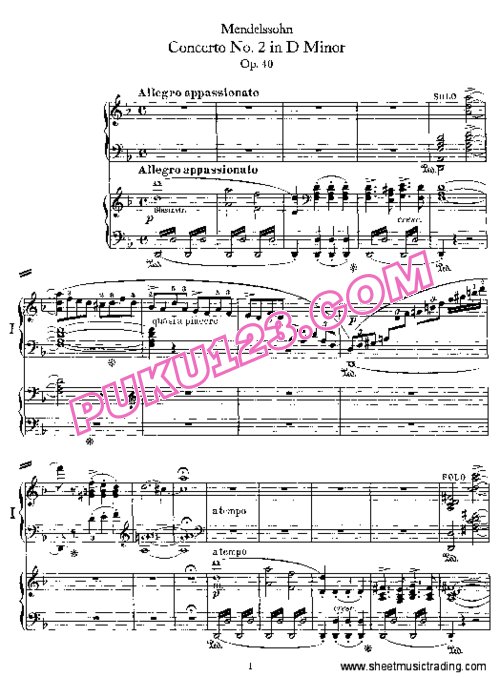 天天钢琴网-免费下载Mendelssohn - Piano Concerto No 2 in d Minor Op.40 - 2 Pianos