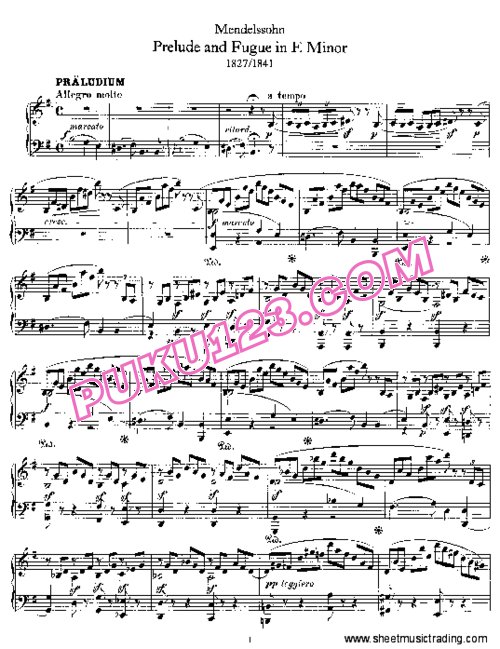 天天钢琴网-免费下载Mendelssohn - Prelude and Fugue in e Minor