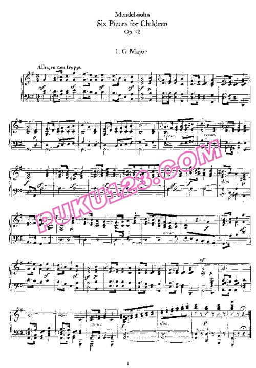天天钢琴网-免费下载Mendelssohn - Six Pieces for Children Op.72 - Solo Piano 钢琴独奏版