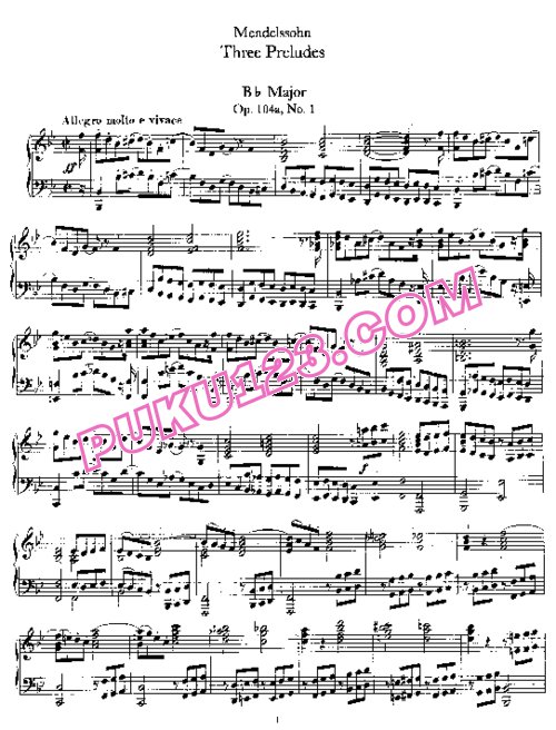 天天钢琴网-免费下载Mendelssohn - 3 Preludes Op.104a