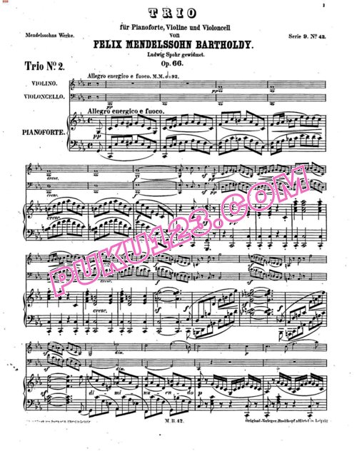 天天钢琴网-免费下载Mendelssohn - Piano Trio No.2 in c Minor Op.66 - Full Score 重奏谱