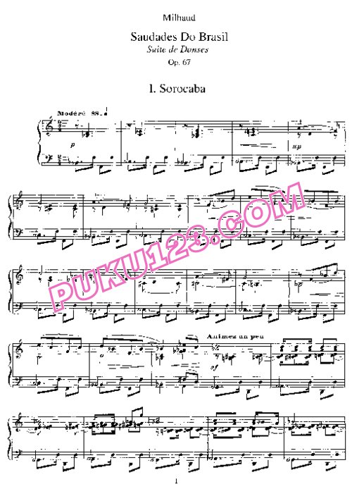 天天钢琴网-免费下载Milhaud - Saudados do Brasil Op.67