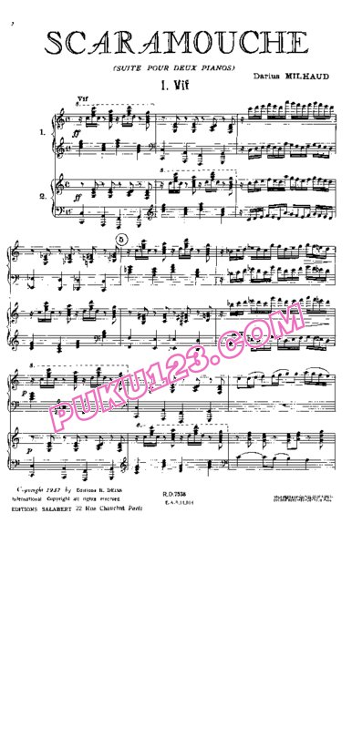 天天钢琴网-免费下载Milhaud - Scaramouche Op.165b - 2 Pianos