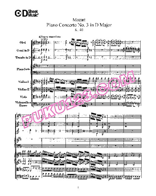 天天钢琴网-免费下载03.Mozart - Piano Concerto No.3 in D Major K.40 - Full Score