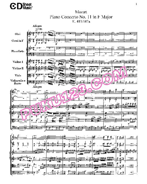 天天钢琴网-免费下载11.Mozart - Piano Concerto No.11 in F Major K.413,387a - Full Score