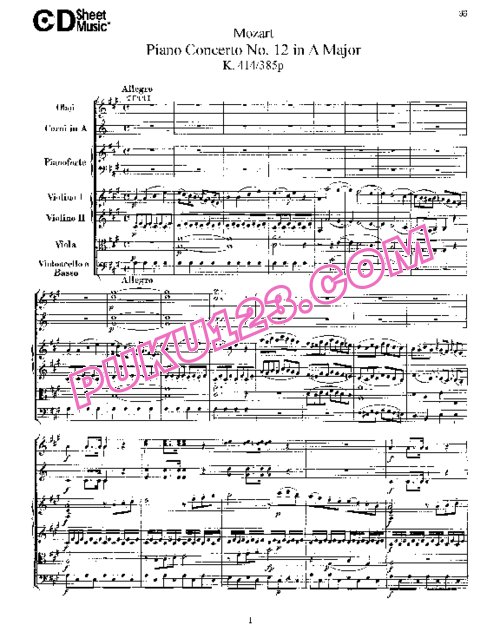 天天钢琴网-免费下载12.Mozart - Piano Concerto No.12 in A Major K.414,385p - Full Score