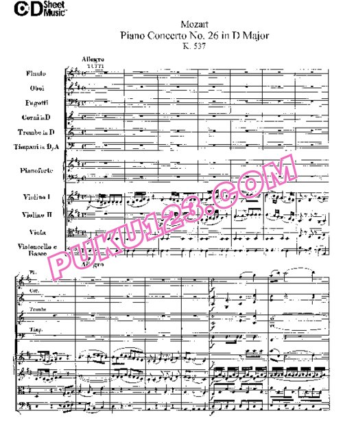 天天钢琴网-免费下载26.Mozart - Piano Concerto No.26 in D Major, Coronation K.537 - Full Score