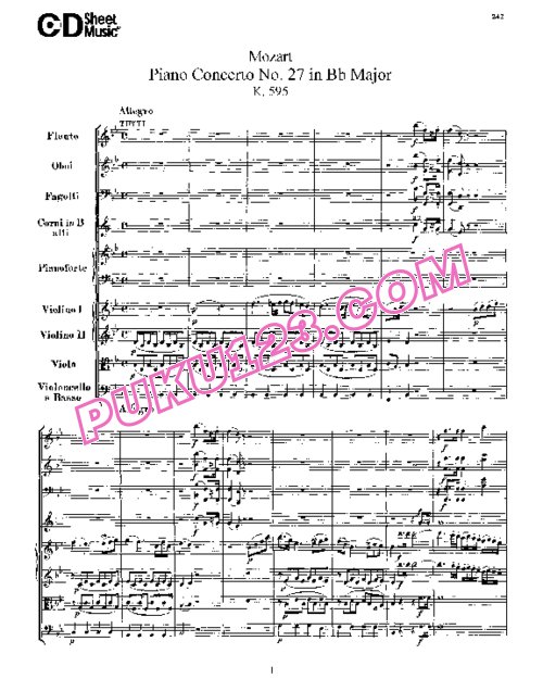 天天钢琴网-免费下载27.Mozart - Piano Concerto No.27 in Bb Major K.595 - Full Score