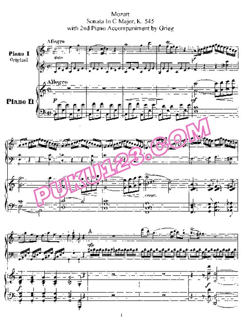 天天钢琴网-免费下载Mozart - Grieg - Piano Sonata in C Major K.545 - 2 Pianos