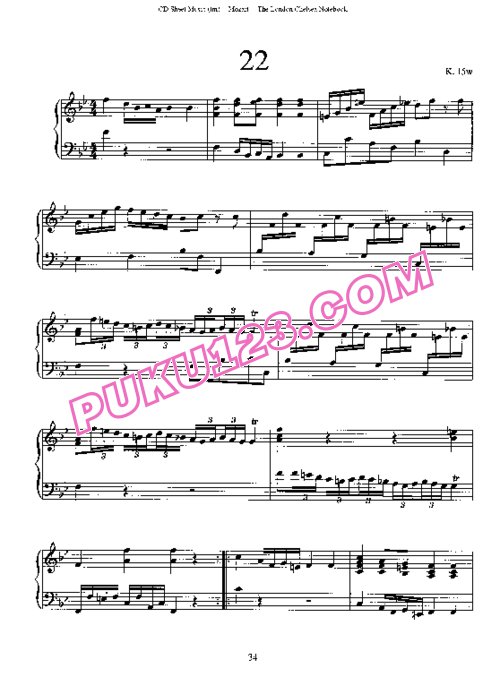 天天钢琴网-免费下载Mozart - The London Chelsea Notebook K.15