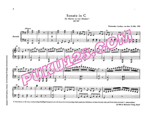 天天钢琴网-免费下载Mozart - Sonata for Piano Duet in C Major K.19d 四手联弹