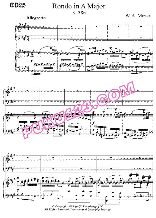天天钢琴网-免费下载Mozart - Rondo in A Major K.386 - 2 Pianos 双钢琴版
