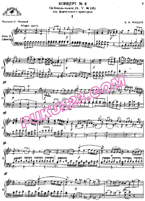 天天钢琴网-免费下载Mozart - Concerto no 6 K 238 - 2 Piano