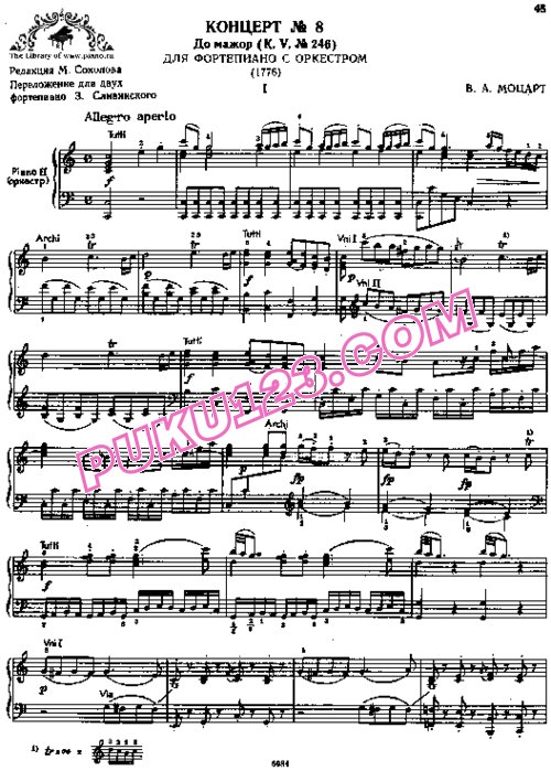 天天钢琴网-免费下载Mozart - Concerto no 8 K 246 - 2 Piano