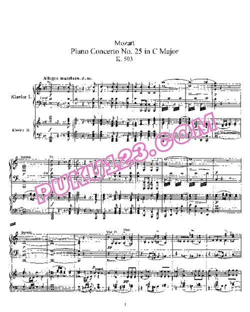 天天钢琴网-免费下载Mozart - Piano Concerto no 25 in C major K 503 - 2 Piano