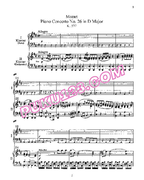 天天钢琴网-免费下载Mozart - Piano Concerto no 26 in D major K 537 - 2 Piano