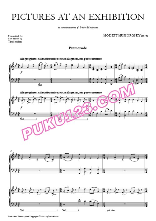 天天钢琴网-免费下载Mussorgsky - Seddon - Pictures at an Exhibition for Two Pianos 双钢琴版