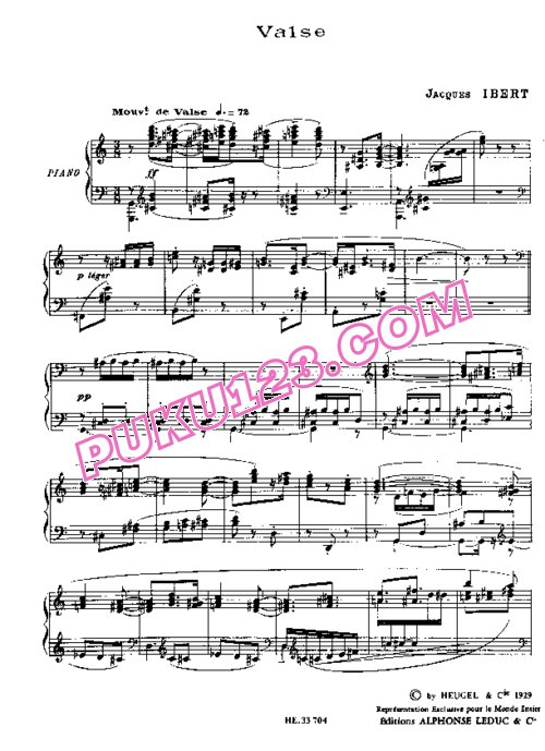 天天钢琴网-免费下载Ibert - Valse From L eventail de Jeanne