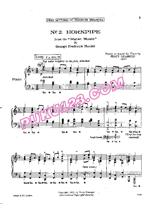 天天钢琴网-免费下载Handel - Grainger - Hornpipe from The Watermusic 葛莱哲改编钢琴独奏版