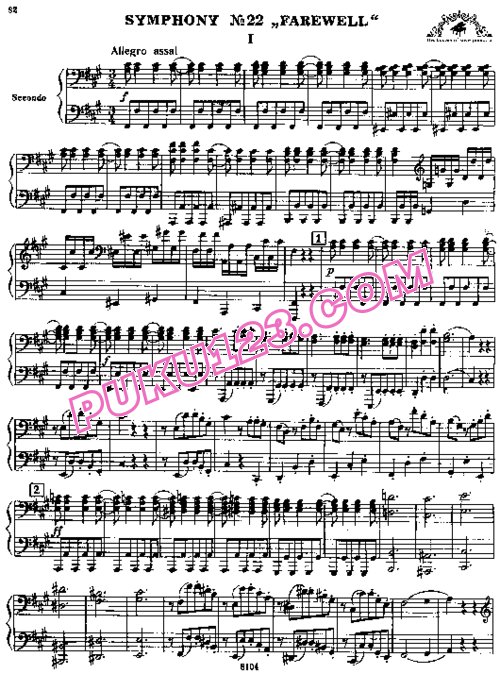 天天钢琴网-免费下载Haydn - Symphony No.45 in f Sharp Minor, Farewell - Quatre Mains 四手联弹版